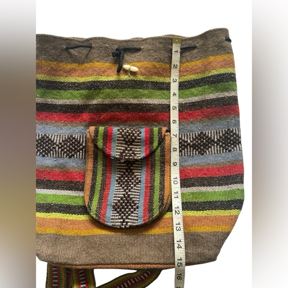 Unbranded Mexican Mochila Handwoven BOHO Hippie Multicolor Backpack W/ Wristlet - Picture 10 of 15
